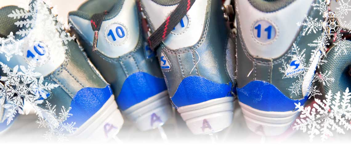 Skates sitting on a shelf